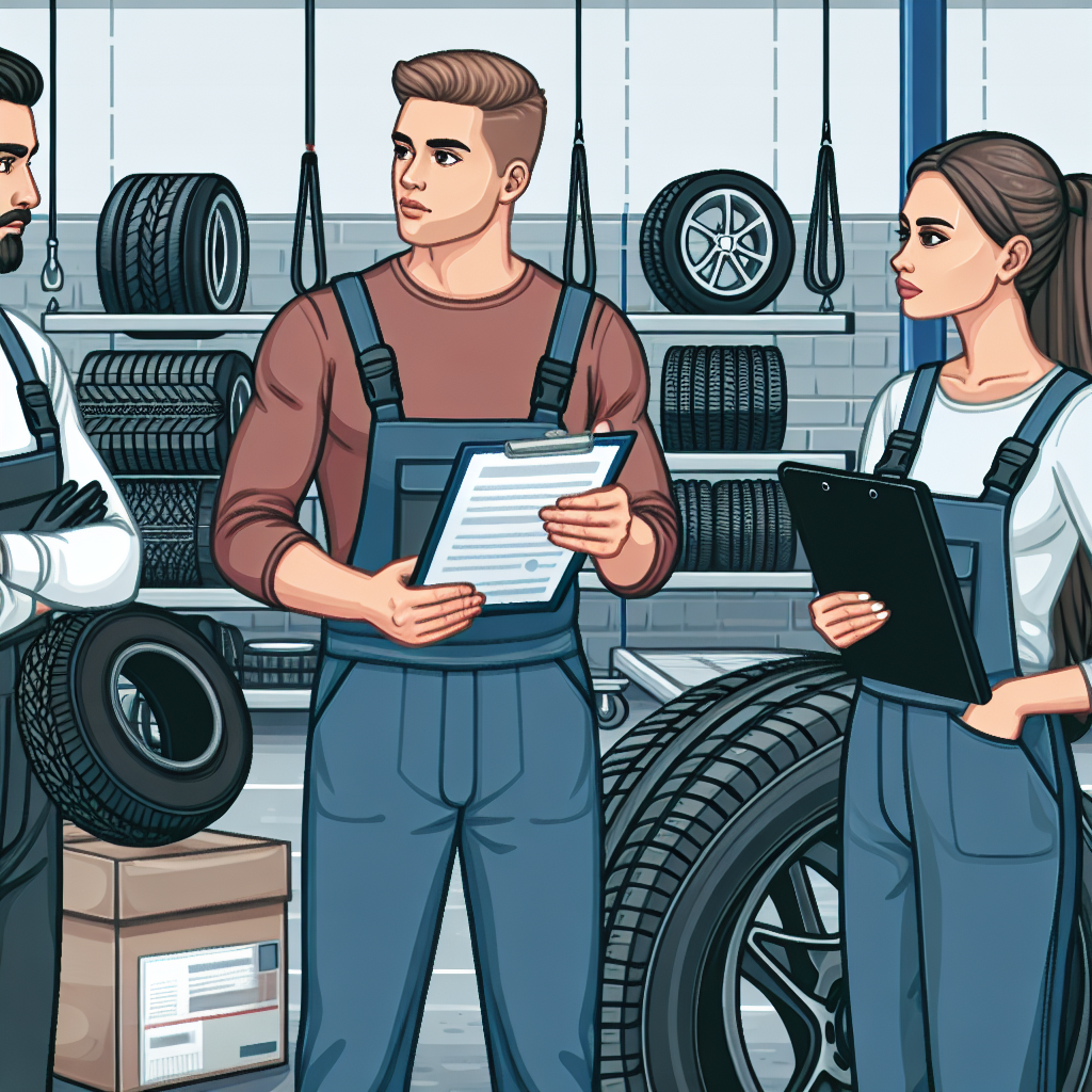 Изображение профессионалов автосервиса CasaAuto, консультирующих автовладельцев по выбору шин Armour, с демонстрацией моделей на фоне шин и оборудования сервиса, включая европейских персонажей.