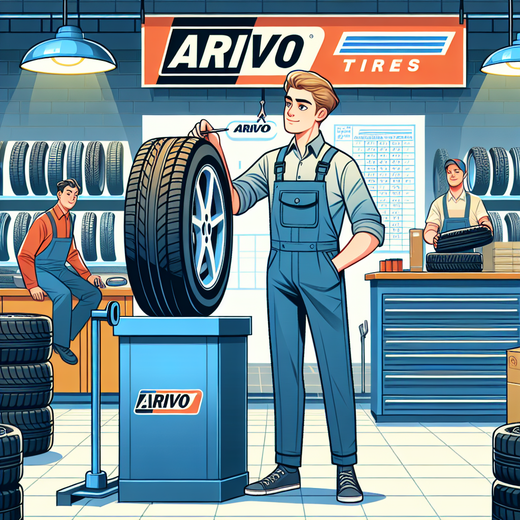 Imagine cu anvelope Arivo intr-un atelier profesional, unde un mester efectueaza instalarea anvelopelor. Toate persoanele au trasaturi de tip european.
