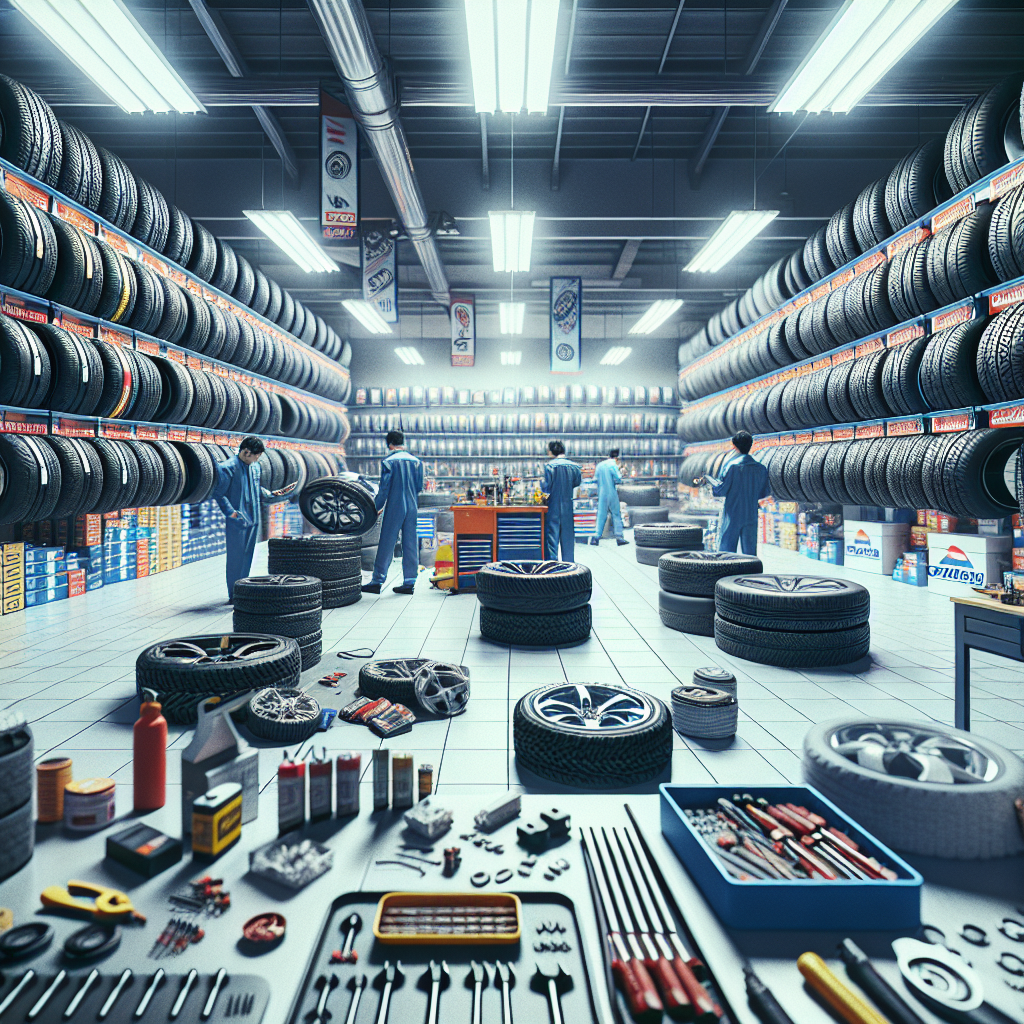 Imagine care ilustreaza procesul de selectare a anvelopelor ChaoYang intr-un service auto, aspect de fotografie reala.