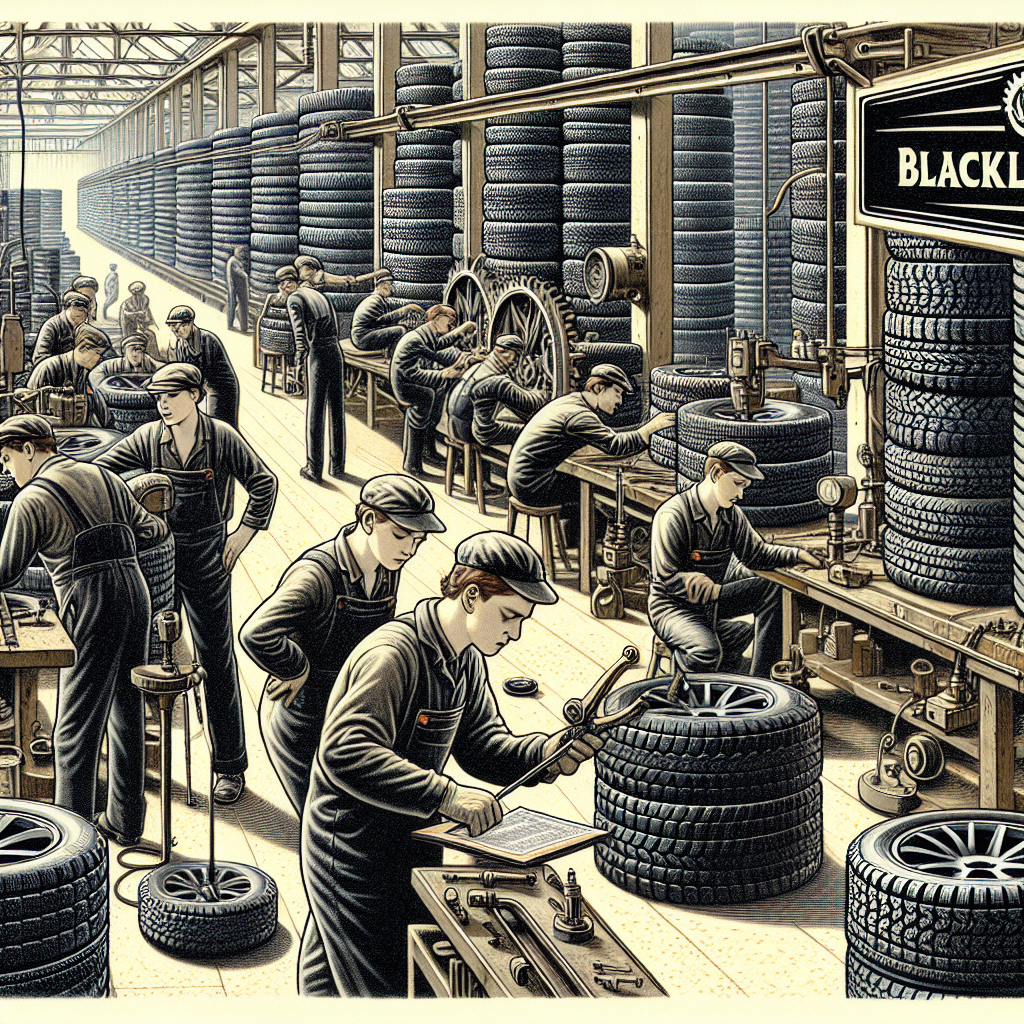 Imagine cu specialisti de la compania Shandong Linglong Tire Co., Ltd care verifica calitatea anvelopelor Blacklion in fabrica, toate persoanele de tip european.