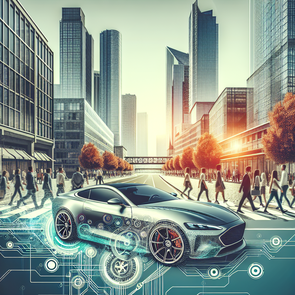 Imagini cu anvelope Hifly montate pe un automobil intr-un peisaj urban modern, cu oameni de tip european in fundal.