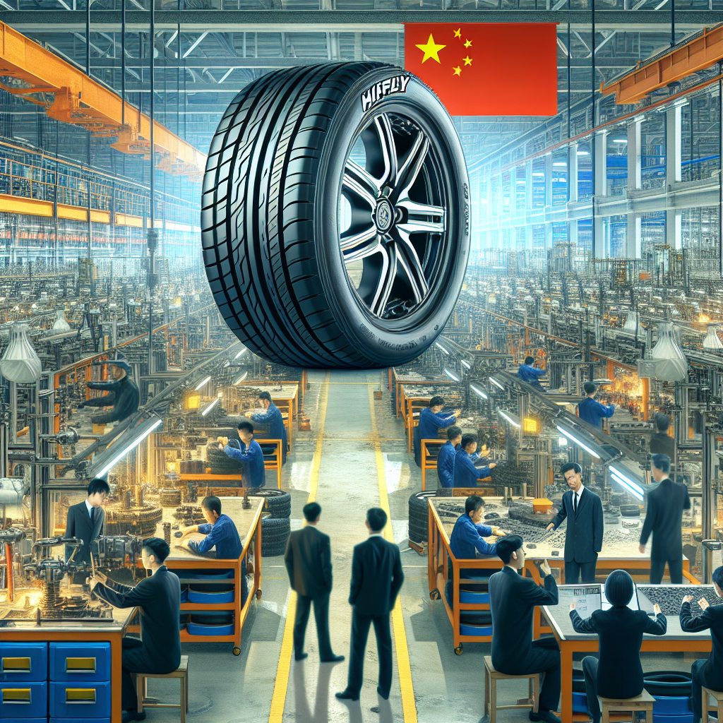 Imagini cu anvelope Hifly in fata unei fabrici moderne din China, cu oameni de tip european care participa la procesul de productie.