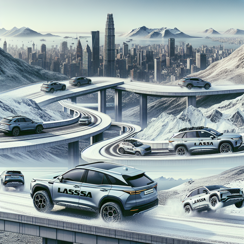 Imagine cu automobile echipate cu anvelope Lassa, circuland pe diverse peisaje - oras, munti si zapada. Totul arata ca o fotografie reala.