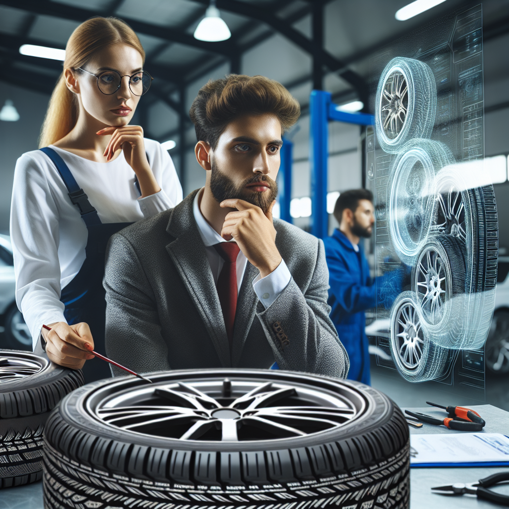 Imagine cu anvelope Seiberling, profesionisti care instaleaza anvelope intr-un service auto, intr-un spatiu de lucru dotat cu echipamente moderne. Toate persoanele au trasaturi europene.