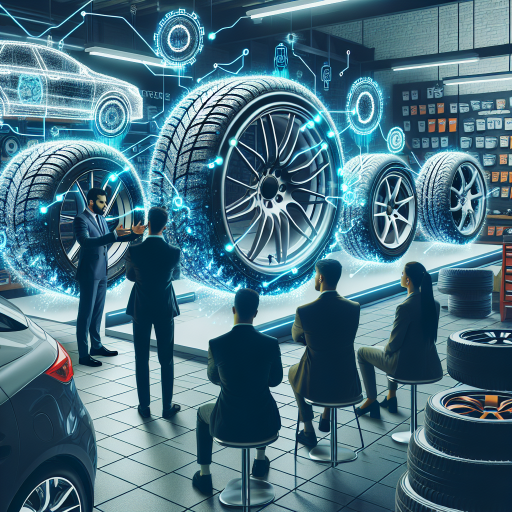 O imagine care prezinta noi linii de anvelope Rapid, expuse intr-un service auto modern, cu specialisti disponibili explicand avantajele tehnologiilor si siguranta produselor pentru clienti.