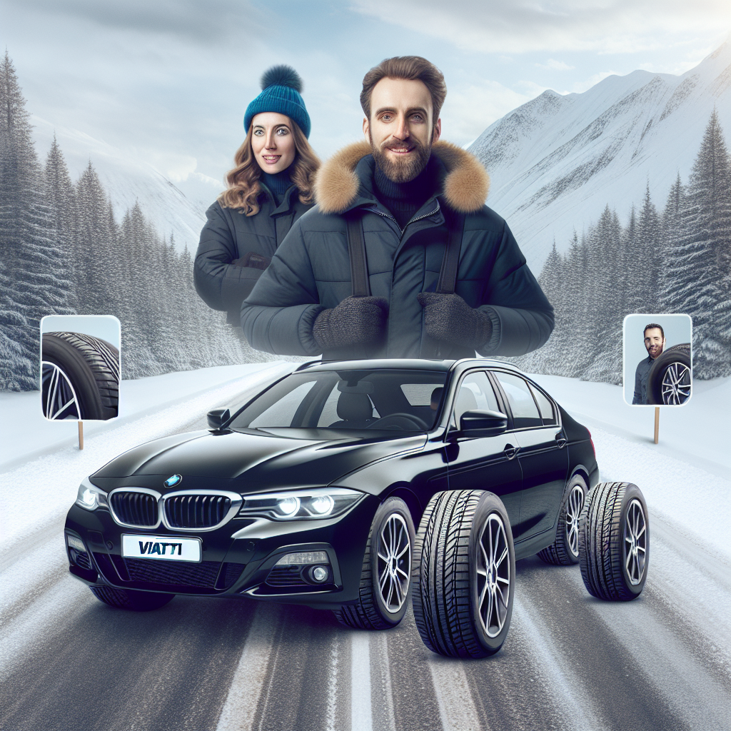 Imagine de calitate cu anvelopele Viatti pe fundalul drumurilor de iarna, aratand un automobil cu soferi europeni, fotografiata astfel incat sa nu poata fi deosebita de o fotografie reala.