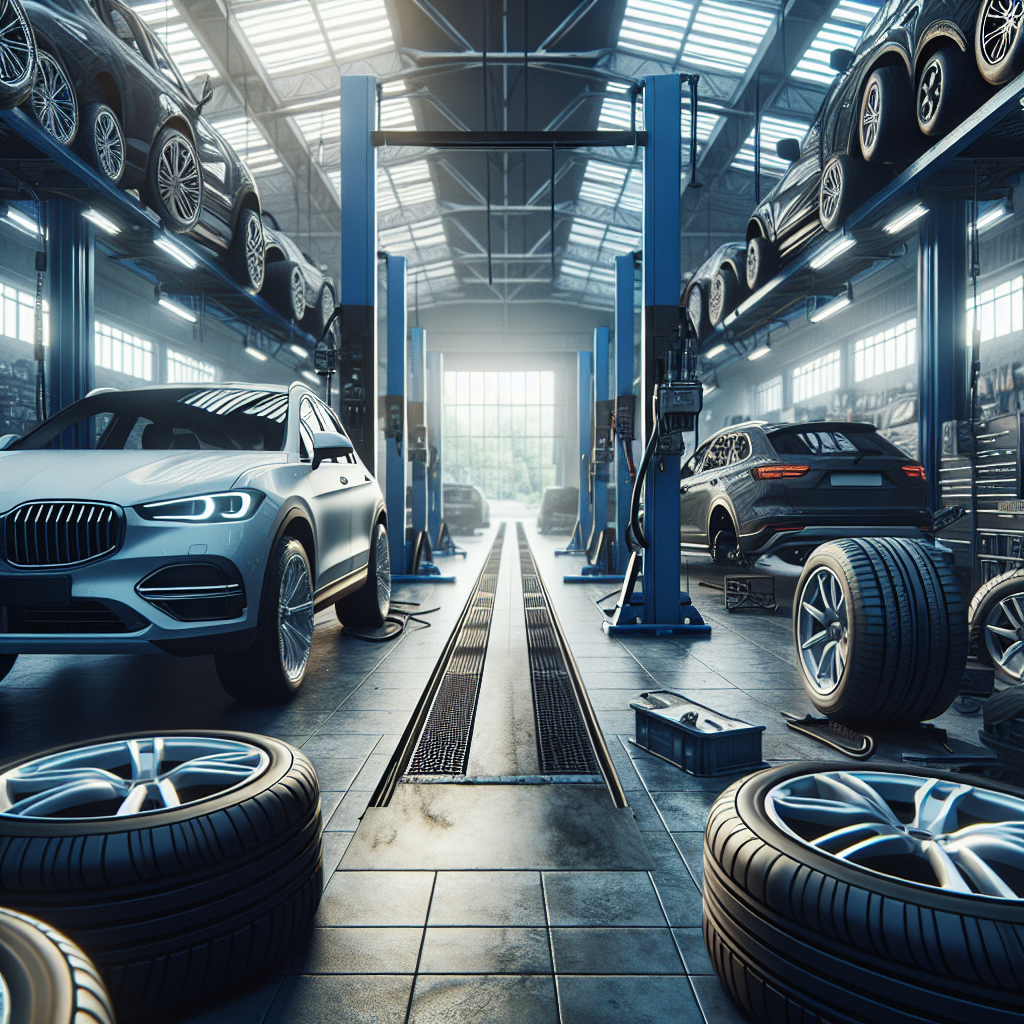 Imagine cu automobile europene echipate cu anvelope noi Windforce, aflata intr-un service auto, aratand ca o fotografie reala.