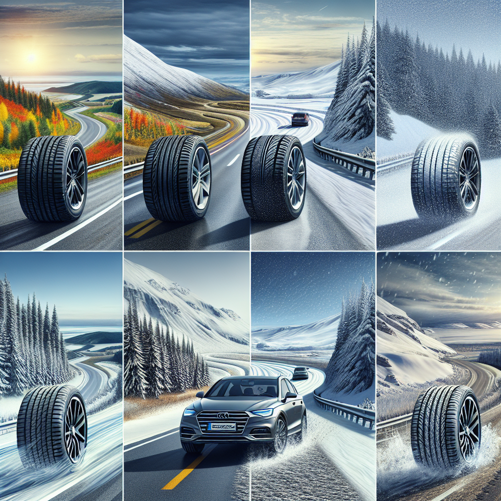 Imagine cu anvelope Windforce montate pe diverse automobile in diferite conditii - de la drumuri de vara la peisaje de iarna cu zapada, aratand ca o fotografie reala.