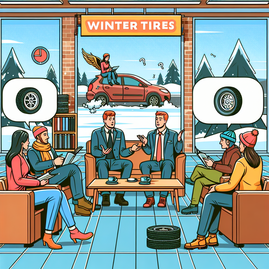 Imagini despre miturile anvelopelor de iarna prezentate ca un comic, unde oameni discută despre erorile lor intr-o atmosfera confortabila a unui service auto, toti de tip european. Imaginea trebuie sa fie colorata si atragatoare vizual.