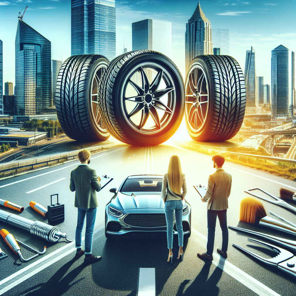 Imagine cu anvelope Westlake de inalta calitate montate pe un automobil, intr-un peisaj urban cu soare. Toate persoanele din imagine sunt de origine europeana.