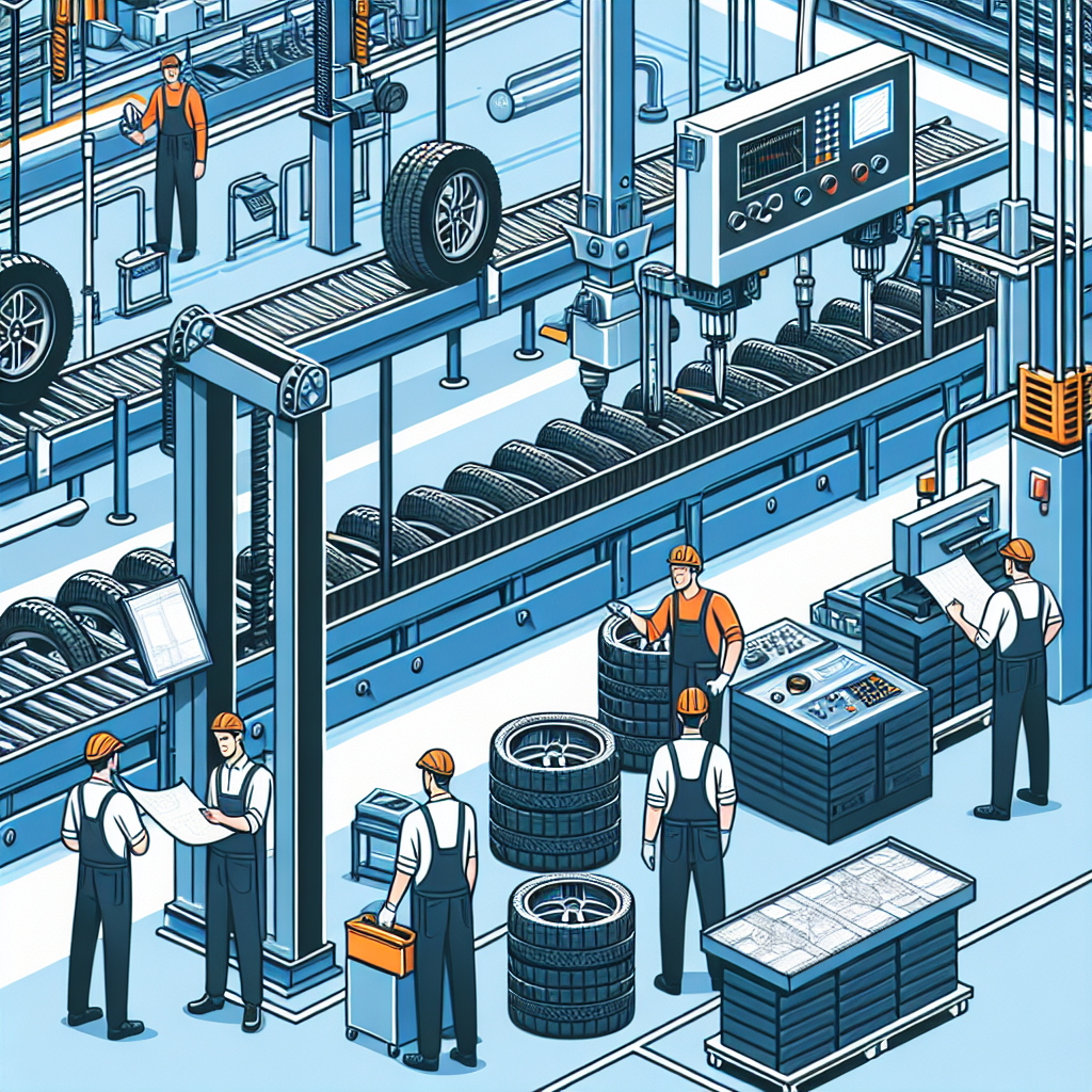 Imagine care ilustreaza procesul de productie al anvelopelor Westlake intr-o fabrica, cu muncitori si echipamente moderne. Toate persoanele din imagine sunt de origine europeana.