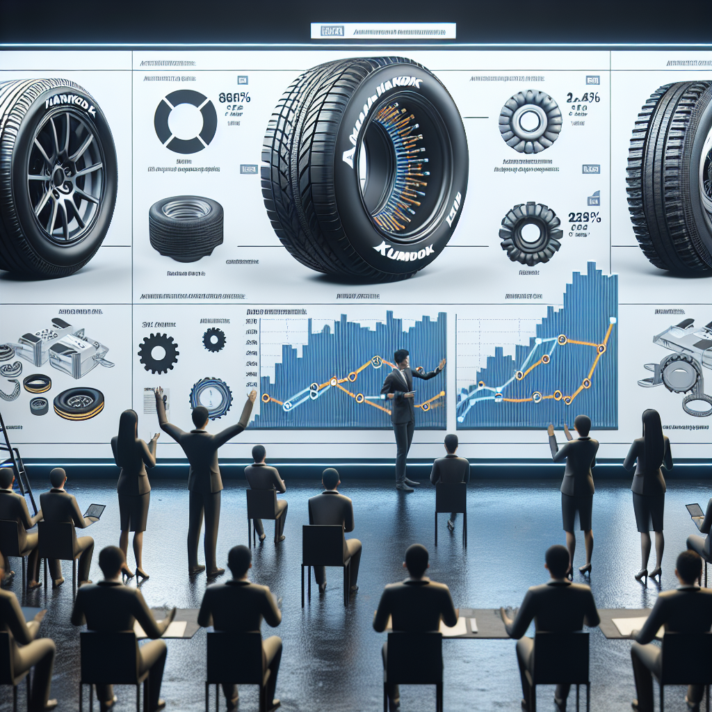 Compararea caracteristicilor si avantajelor anvelopelor Hankook si Kumho, cu elemente grafice care simbolizeaza fiecare marca.