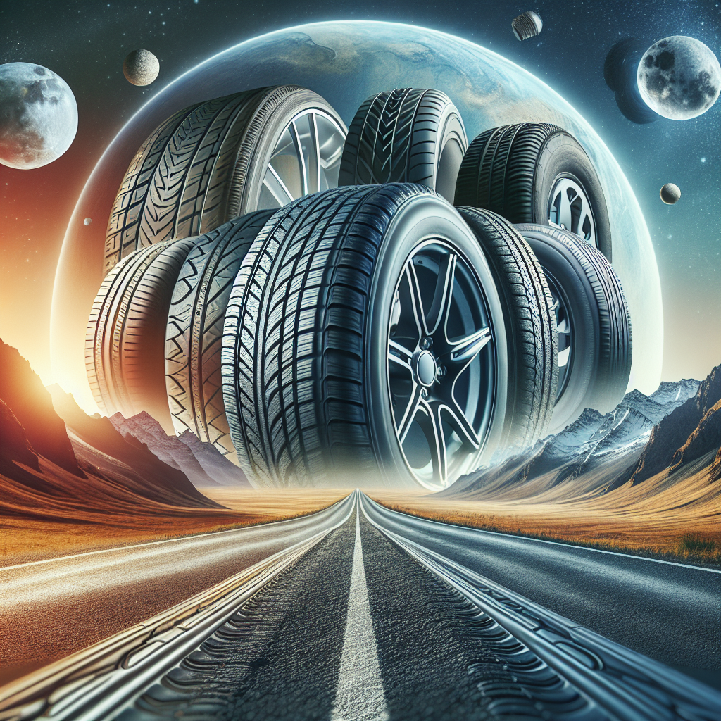 Imagine cu diferite tipuri de pneuri auto pe fundal de sosea, cu accent clar pe marcajele si latimea profilului acestora. Toate pneurile trebuie sa fie prezentate astfel incat sa poata fi vazute caracteristicile lor.