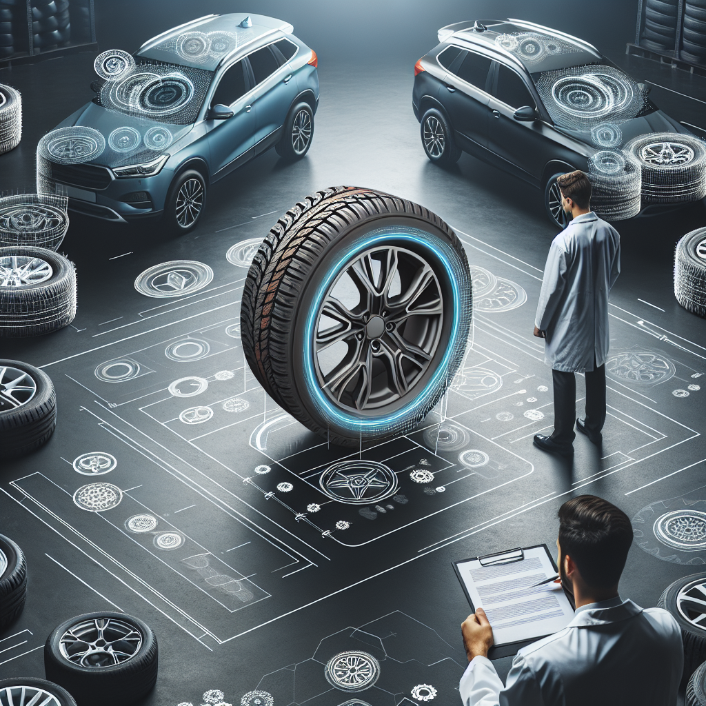 Imagine care arată diversitatea anvelopelor pentru SUV-uri și crossover-uri, cu diferite modele de rulare și inscripții. Toți oamenii din imagine au aspect european.