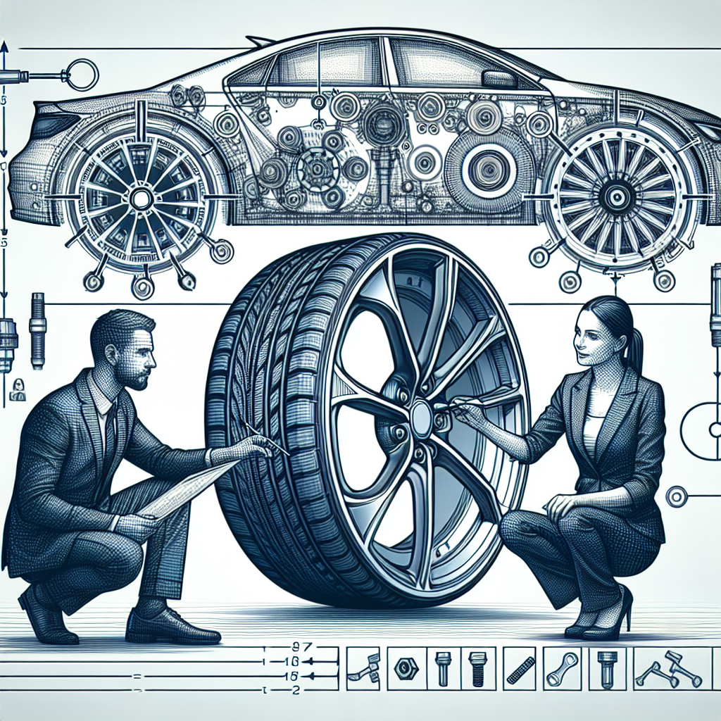 Imagine care prezinta un automobil cu o schema clara a dispunerii orificiilor rotilor, accentuand detalii si instructiuni. Persoanele din imagine au un aspect european.