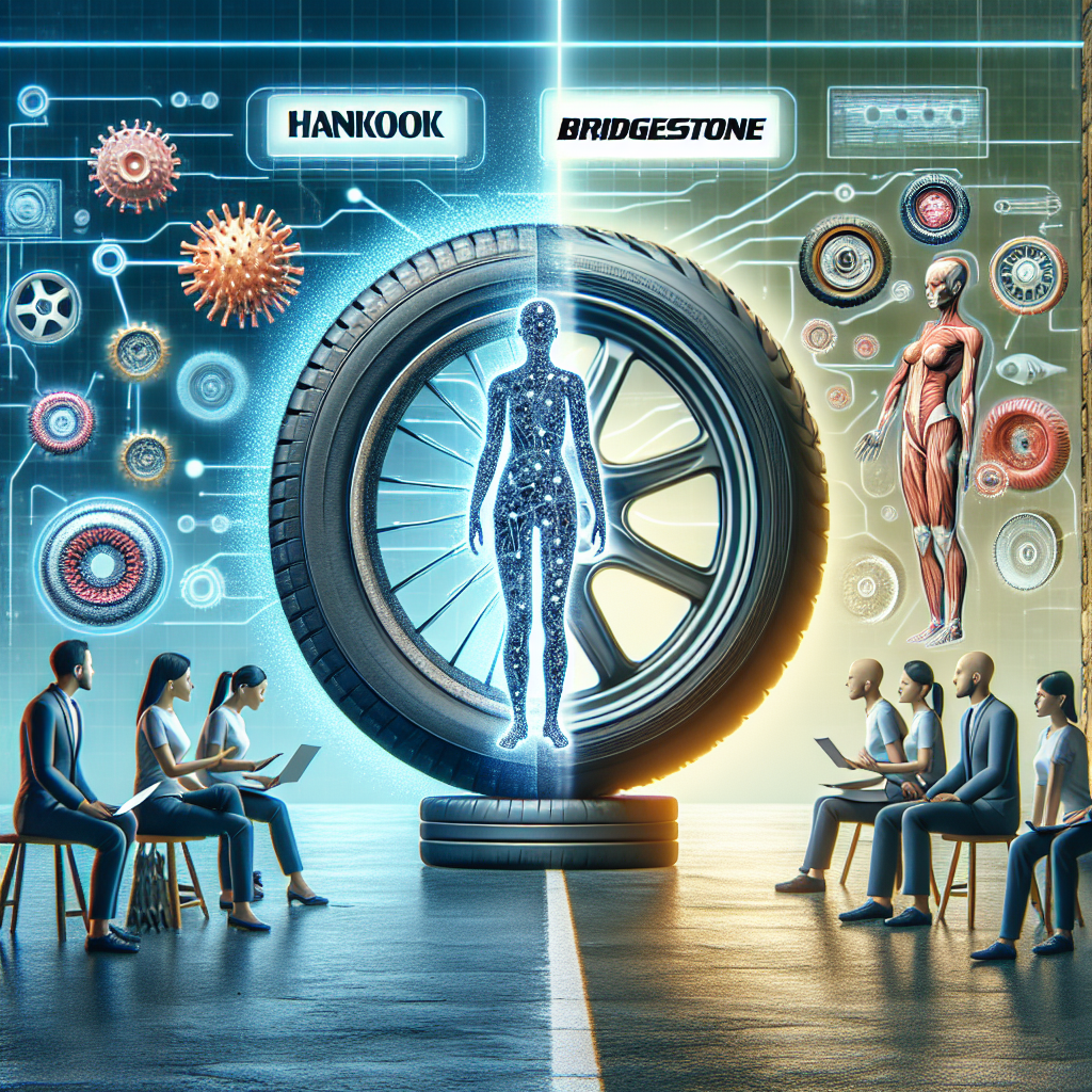 Imagine cu anvelopele Hankook si Bridgestone care contesta mituri, insotita de subtitrari textuale, avand un aspect fotografic. Toate persoanele din imagine au tipologie europeana.