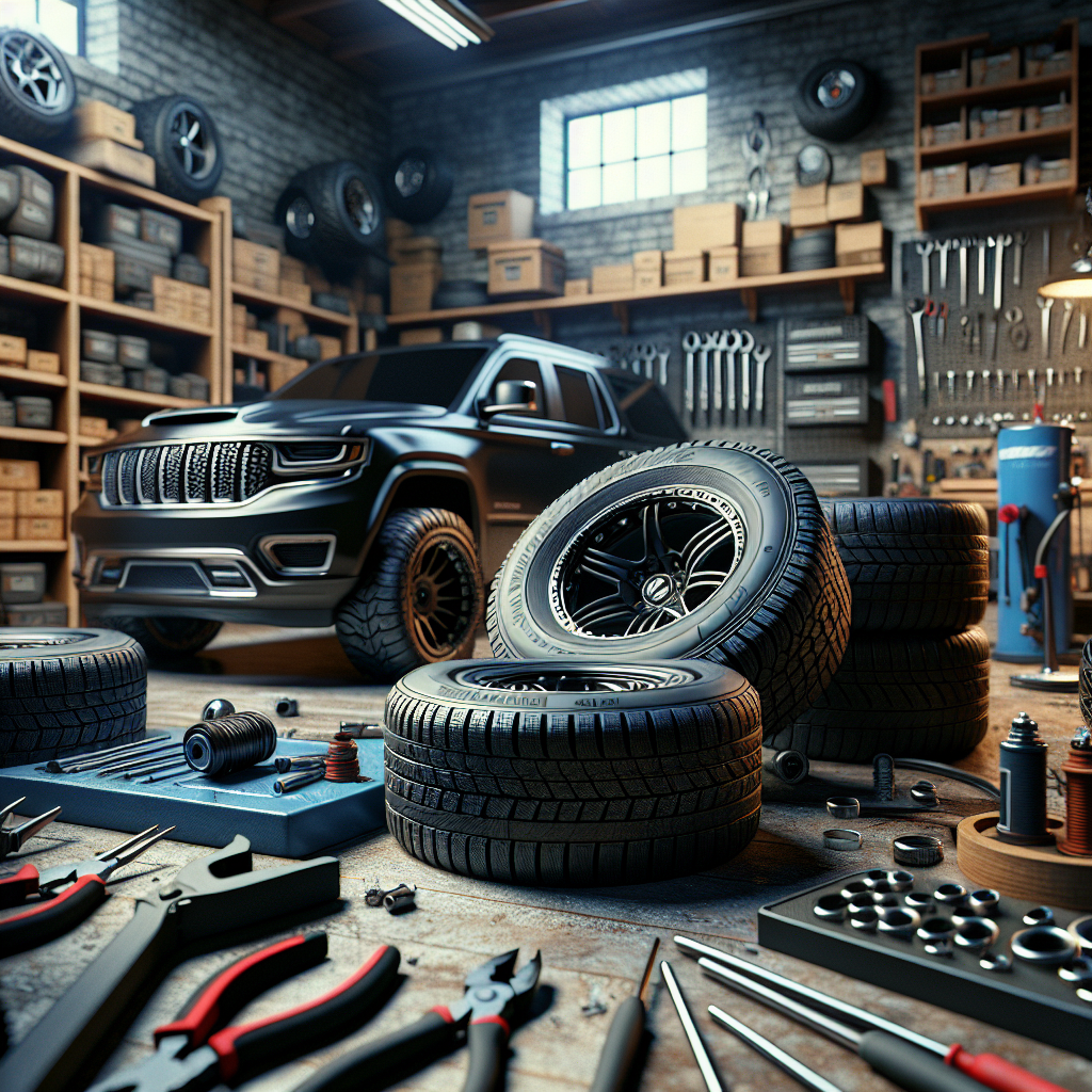 Imagine cu anvelopele Matador si Cordiant in fundalul unei ateliere auto, pentru a arata ca o fotografie reala.